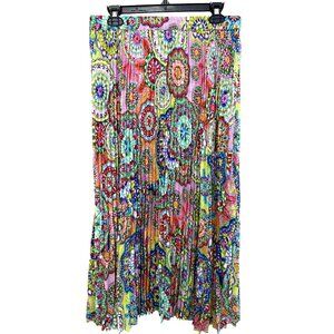 Johnny Was Raven Asymmetrical Pleated Skirt Multicolor M MSRP $248